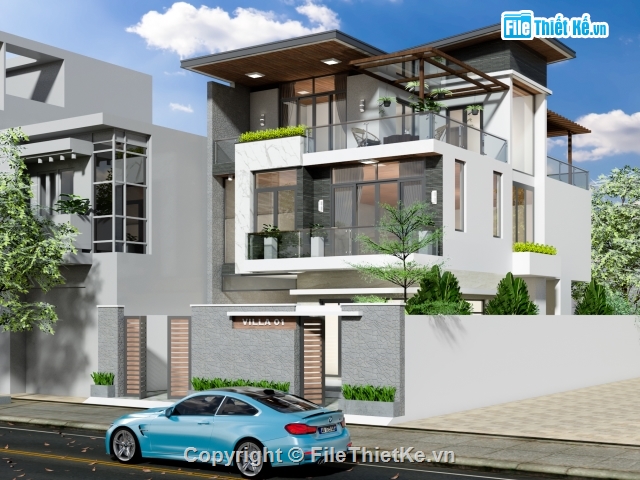 Sketchup Villa,Sketchup 3 tầng,Sketchup biệt thự 3 tâng,sketchup mẫu nhà phố 3 tầng,biệt thự 3 tầng đẹp